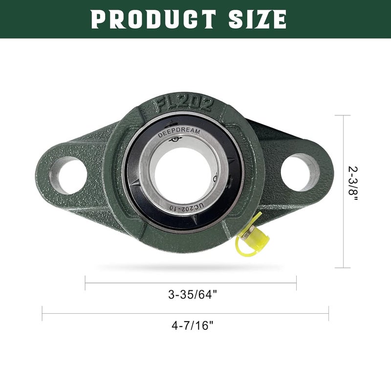 DEEPDREAM 2 Pcs of UCFL202-10 Pillow Block Bearing 5/8 inch Bore, 2 Bolt Flange Mounted, Self Alignment - Image 2
